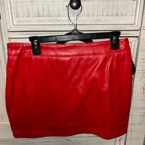 Red faux leather skirt